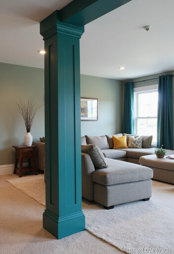 10 Basement Column Ideas for Decorative Functional Styling - 1. Paint It Bold