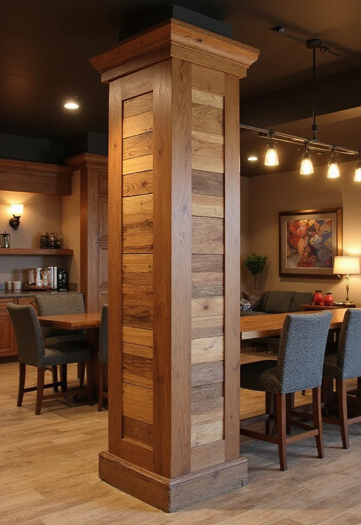 10 Basement Column Ideas for Decorative Functional Styling - 2. Wrap It Up with Wood