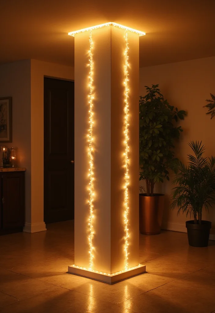 10 Basement Column Ideas for Decorative Functional Styling - 5. Incorporate Lighting Features