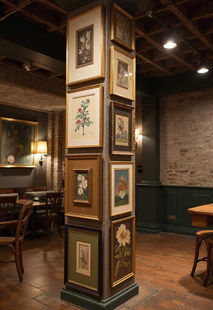 10 Basement Column Ideas for Decorative Functional Styling - 7. Create an Art Display