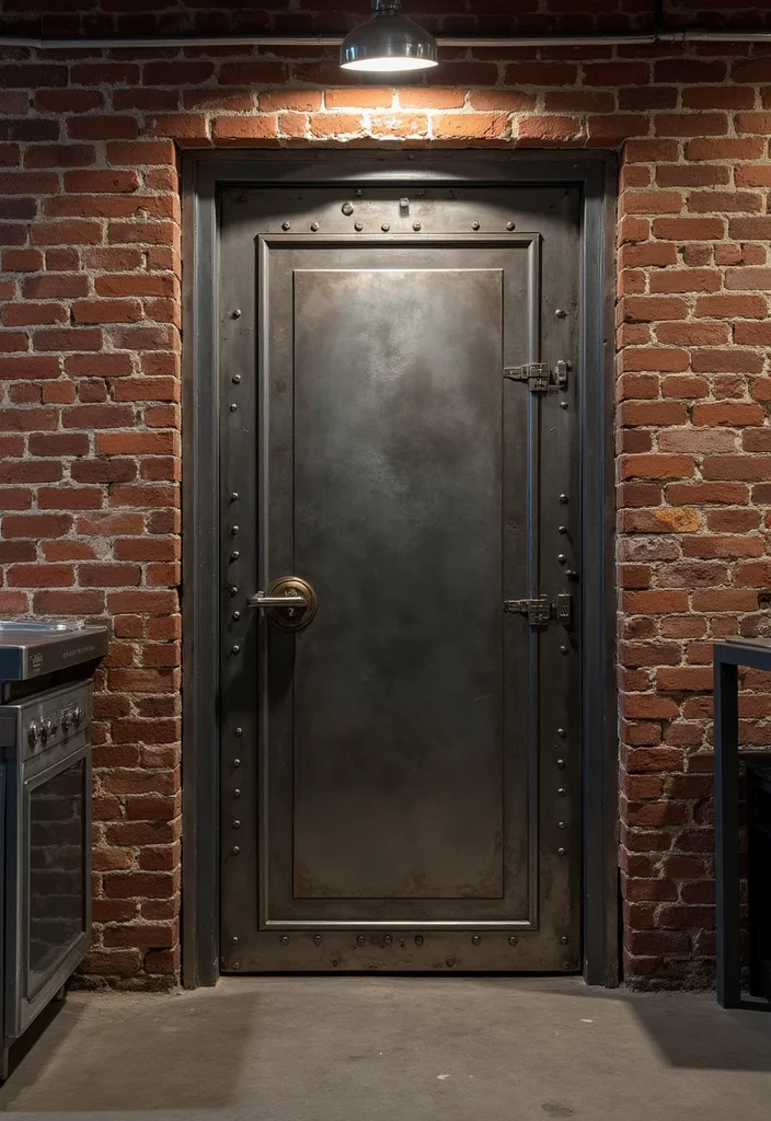 10 Basement Door Ideas Interior for Clean Practical Access 3. Industrial Style Metal Doors