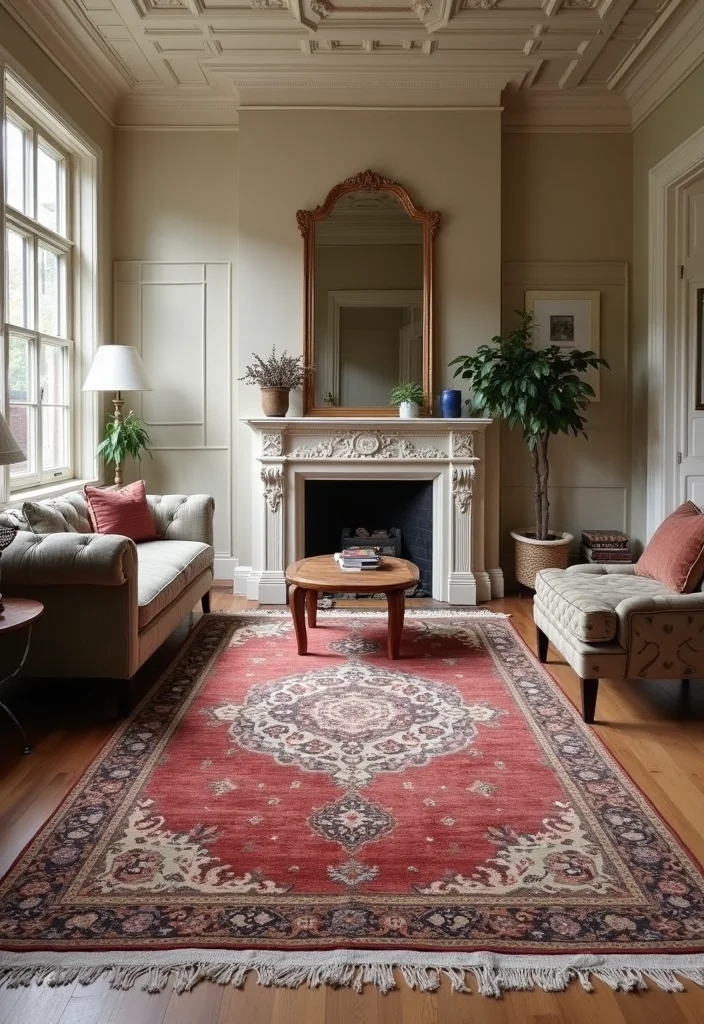 10 Basement Rug Ideas for Warm Comfortable Flooring 3. Vintage Inspired Persian Rugs