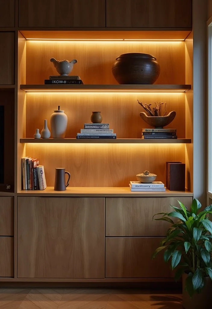 10 Indented Wall Decor Ideas for Unique Built-In Displays 56 10 Indented Wall Decor Ideas for Unique Built In Displays 6. Backlit Shelves Glow Up Your Space