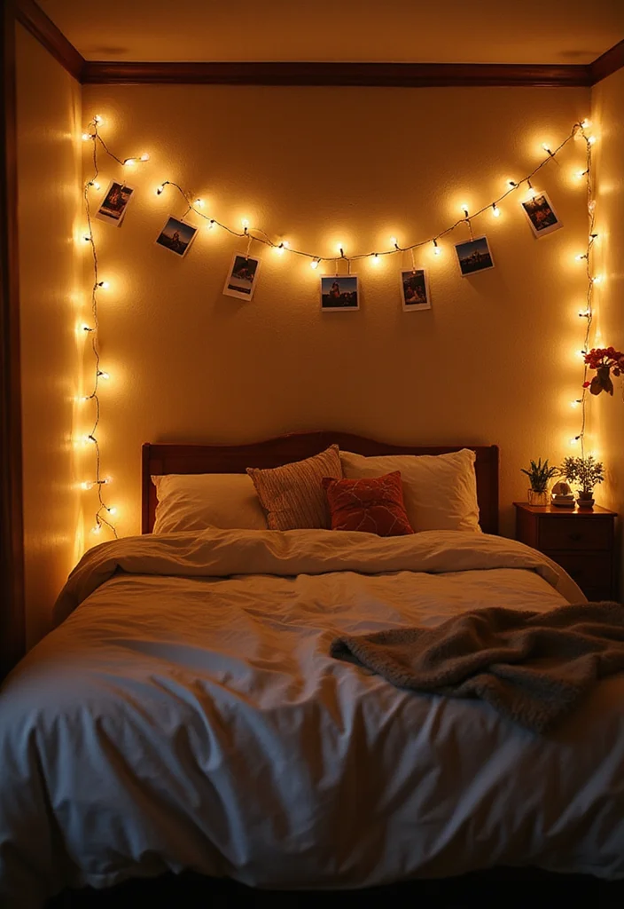 10 Polaroid Ideas Room Wall Decor for Personal Creative Touches 3. String Lights Photos