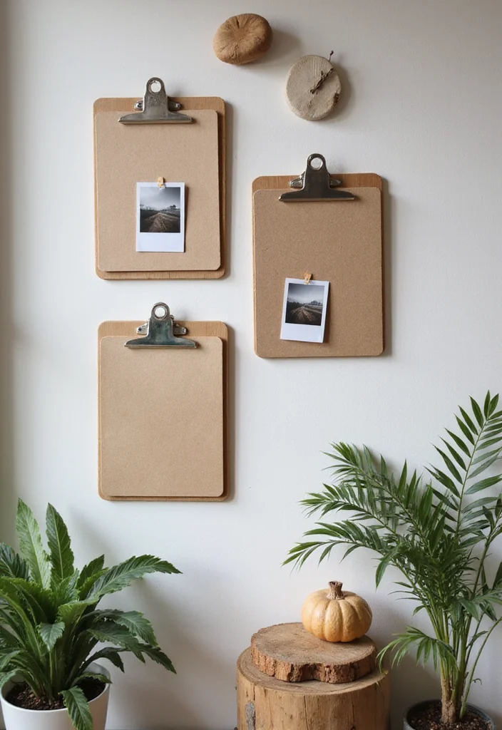 10 Polaroid Ideas Room Wall Decor for Personal Creative Touches 7. Rustic Clipboards