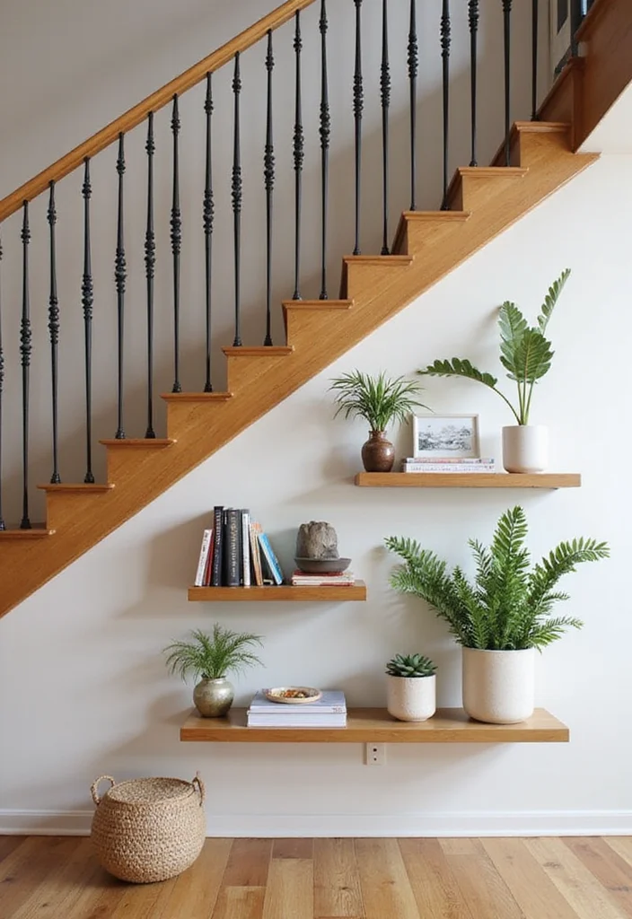 10 Under Stairs Wall Decor Ideas for Clever Small Spots 1 10 Under Stairs Wall Decor Ideas for Clever Small Spots 1. Floating Shelves for Functional Elegance