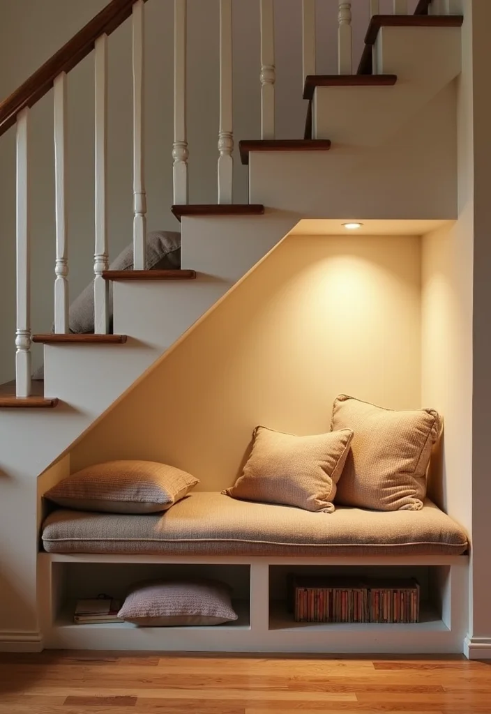 10 Under Stairs Wall Decor Ideas for Clever Small Spots 34 10 Under Stairs Wall Decor Ideas for Clever Small Spots 4. Cozy Reading Nook with Built in Seating