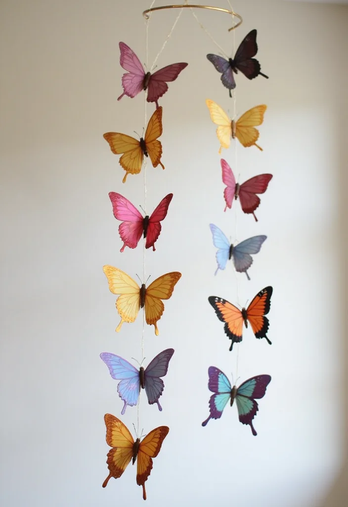 10 Wall Butterfly Decor Ideas for Soft Whimsical Accents 12 10 Wall Butterfly Decor Ideas for Soft Whimsical Accents 2. Butterfly Mobile Wall Hangings