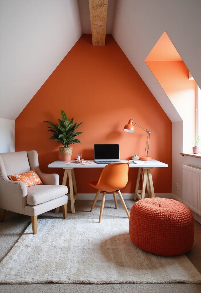 12 Attic Office Ideas for Bright Efficient Use of Space 3. Bright Color Pop