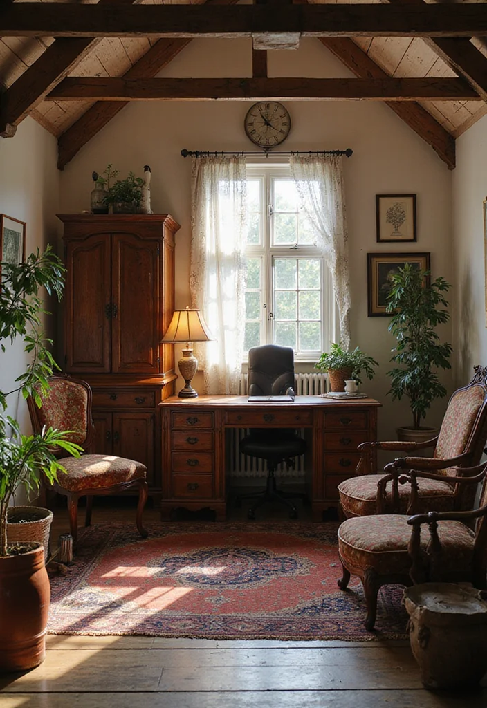 12 Attic Office Ideas for Bright Efficient Use of Space 5. Vintage Charm