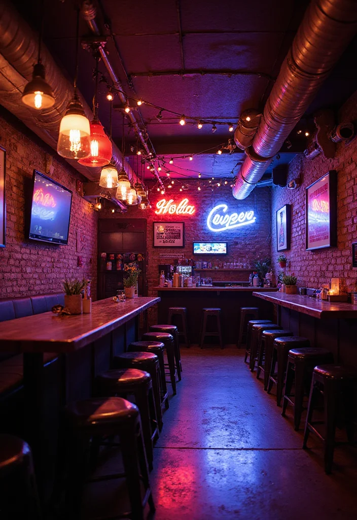 12 Basement Sports Bar Ideas for Fun Game Day Vibes 4. Game Day Lighting