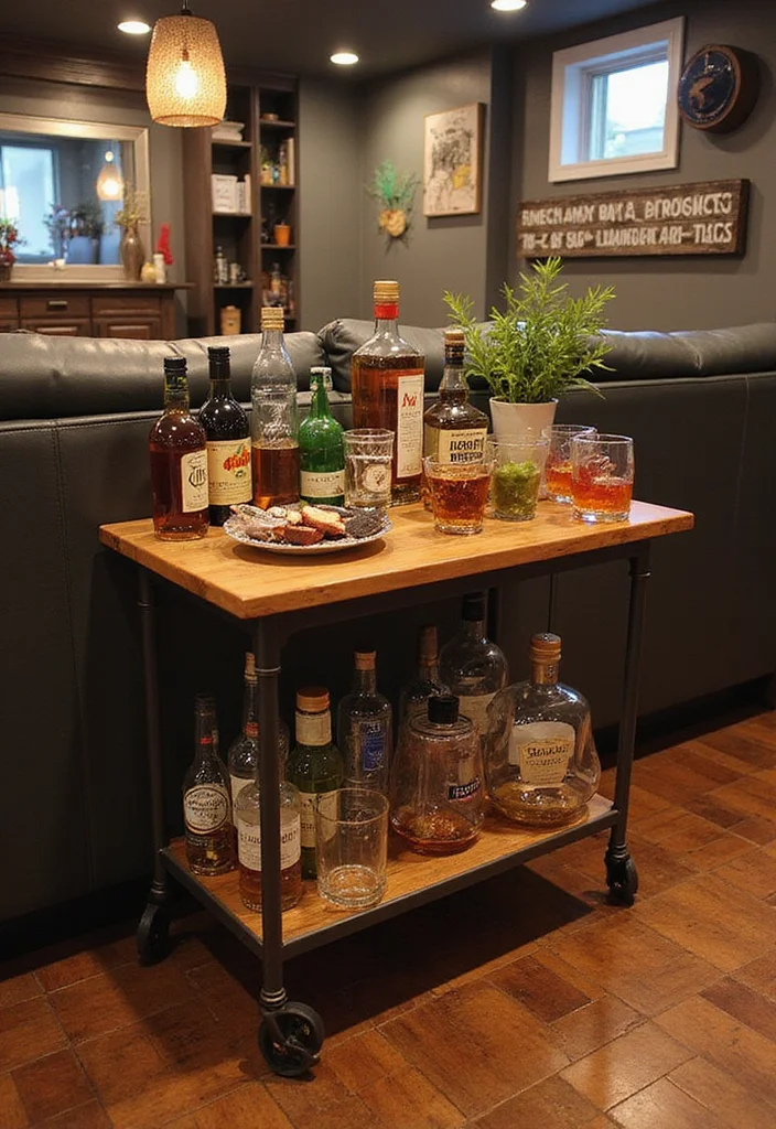 12 Basement Sports Bar Ideas for Fun Game Day Vibes 5. DIY Bar Cart