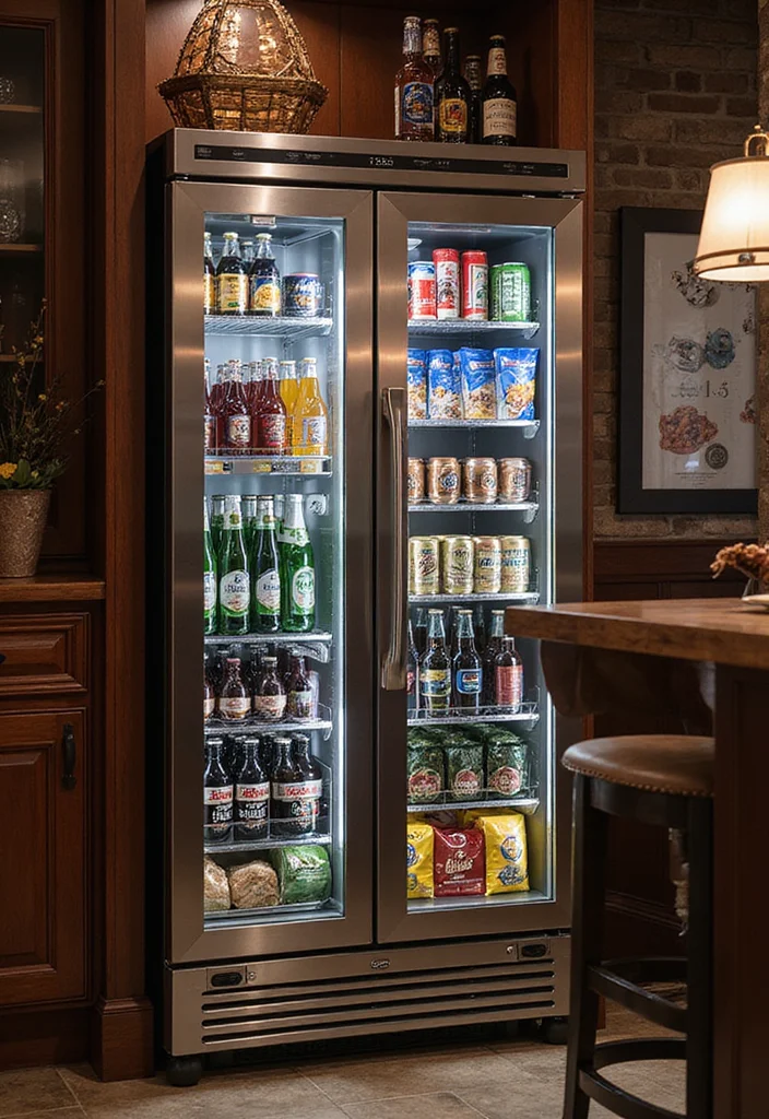 12 Basement Sports Bar Ideas for Fun Game Day Vibes 7. Bar Style Fridge