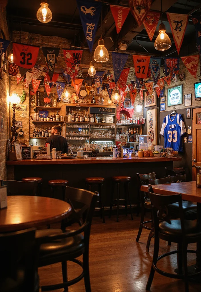 12 Basement Sports Bar Ideas for Fun Game Day Vibes 8. Sports Themed Decor