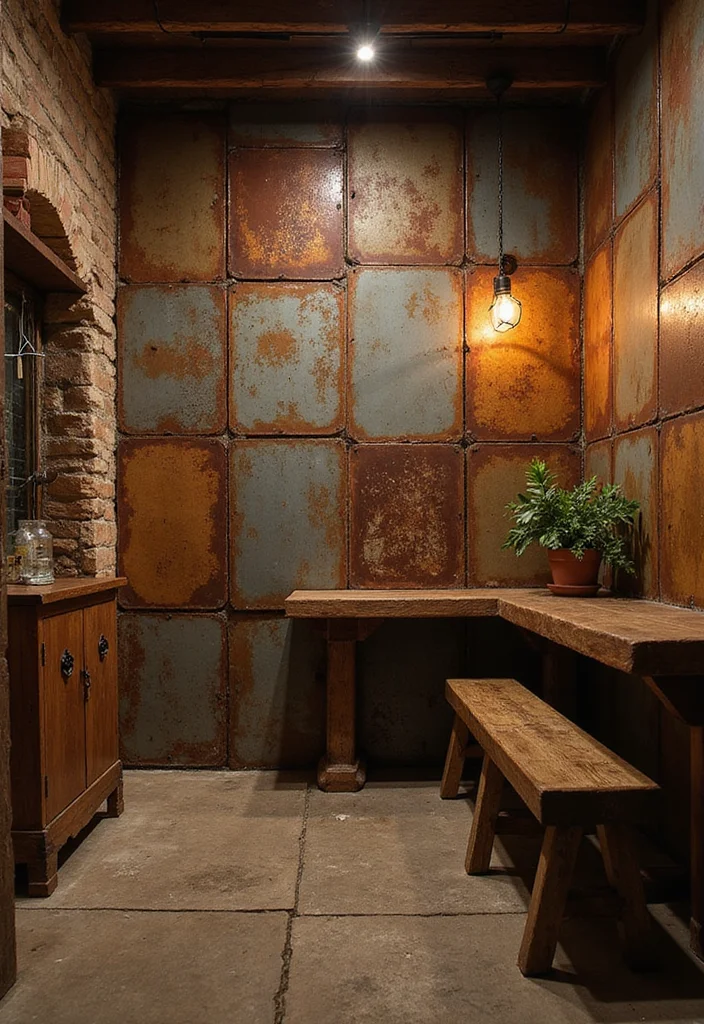 12 Basement Wall Paneling Ideas for Texture and Warmth - 8. Vintage Metal Panels