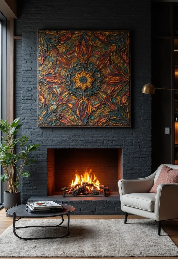 12 Black Brick Fireplace Ideas for Bold Modern Contrast 5. Artistic Touch Mosaic Black Brick Designs