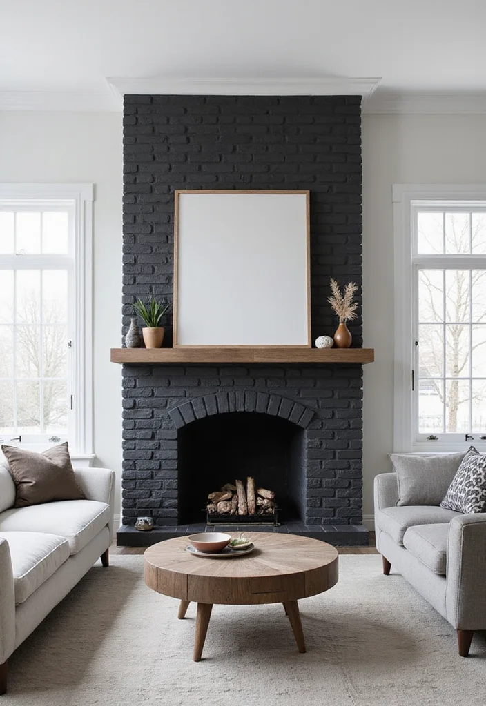 12 Black Brick Fireplace Ideas for Bold Modern Contrast 6. Contemporary Contrast Black Brick and White Surrounds
