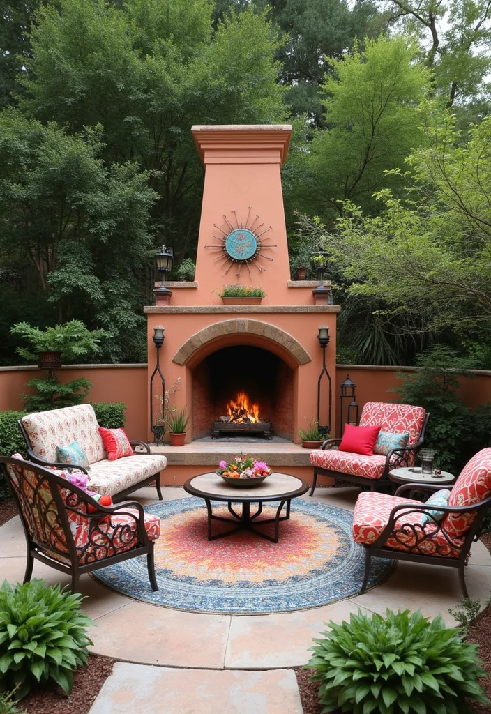 12 Corner Outdoor Fireplace Ideas for Cozy Backyard Layouts 5. Artistic Fireplaces