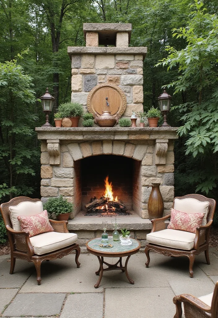 12 Corner Outdoor Fireplace Ideas for Cozy Backyard Layouts 8. Vintage Charm