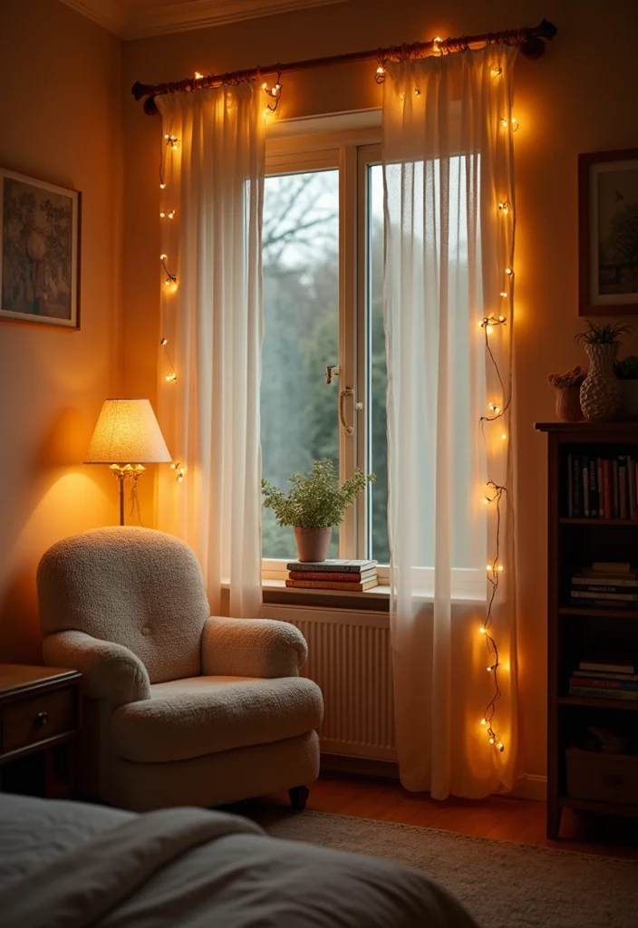 12 Curtain Lights Bedroom Ideas for Soft Cozy Ambience - 12. Creating a Cozy Reading Nook