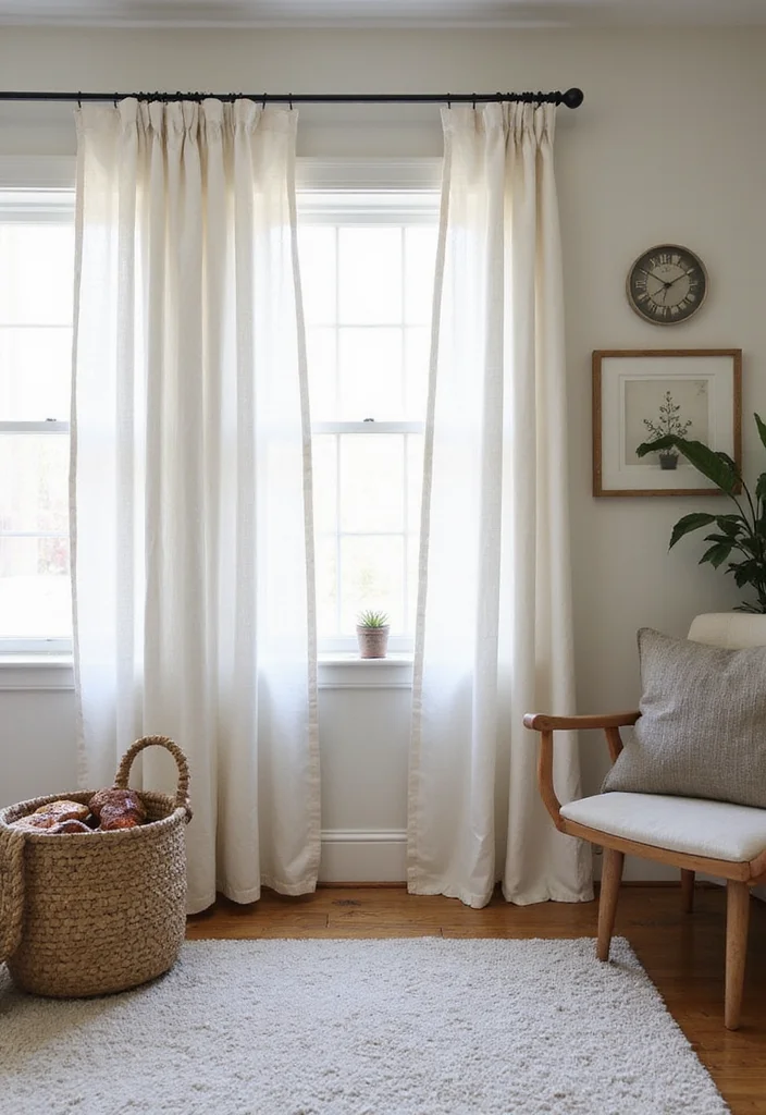 12 Curtain Set Up Ideas for Neat Functional Window Styling - 11. Adjustable Drop Cloth Curtains