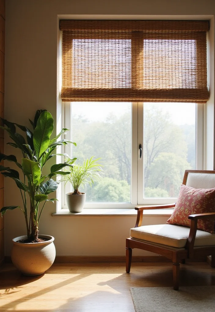 12 Curtain Set Up Ideas for Neat Functional Window Styling - 12. Bamboo Shades for Natural Warmth