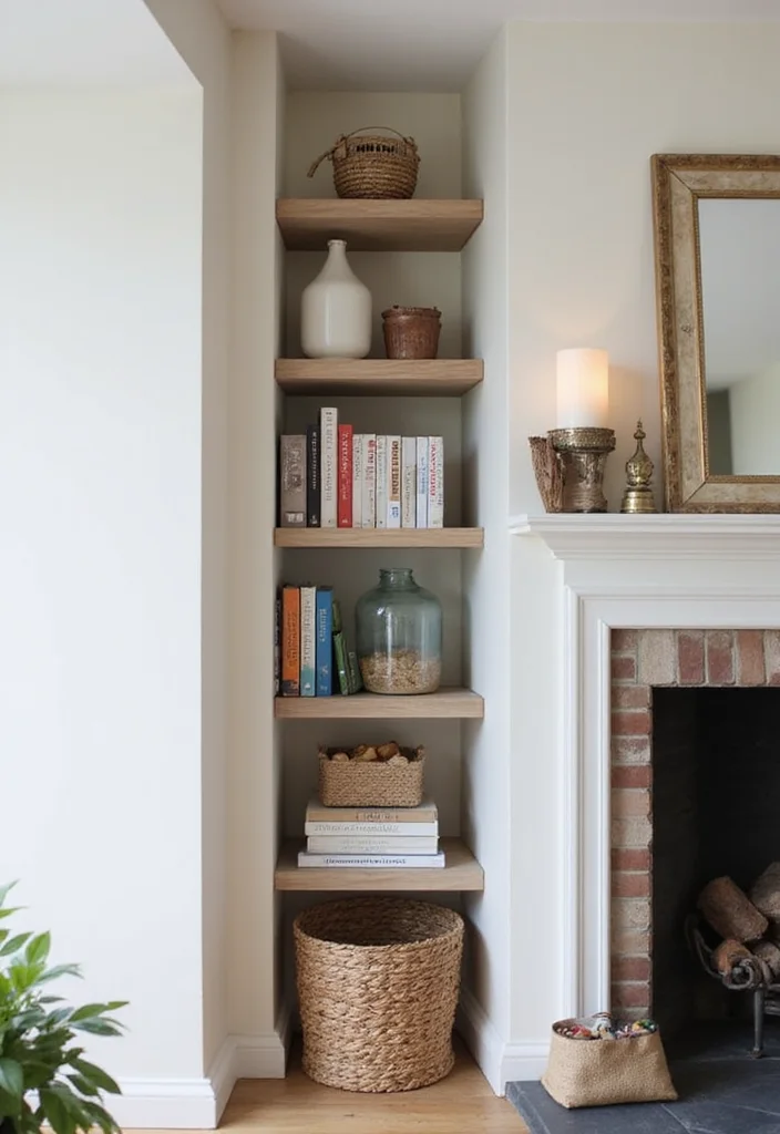 12 Fireplace Bookshelf Ideas for Warm Integrated Storage 2. Compact Corner Shelving Units
