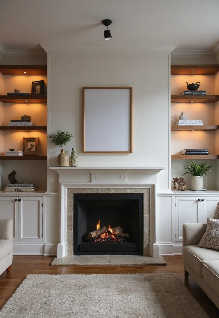 12 Fireplace Bookshelf Ideas for Warm Integrated Storage 3. Floating Shelves with Integrated Lighting