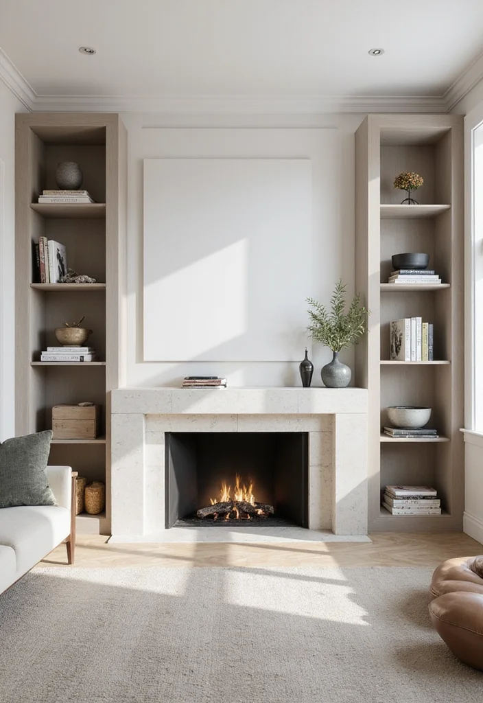 12 Fireplace Bookshelf Ideas for Warm Integrated Storage 6. Minimalist Cube Shelving