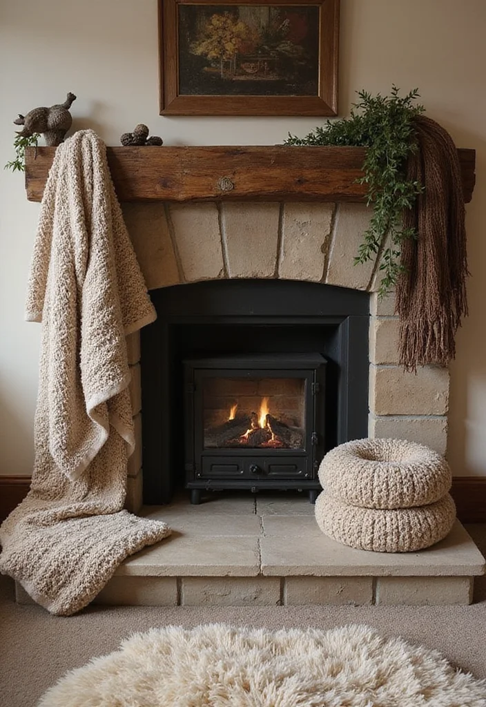 12 Fireplace Hearth Decor Ideas for Seasonal Warmth - 1. Layered Textures