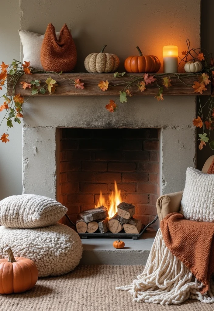 12 Fireplace Hearth Decor Ideas for Seasonal Warmth - 10. Seasonal Textiles
