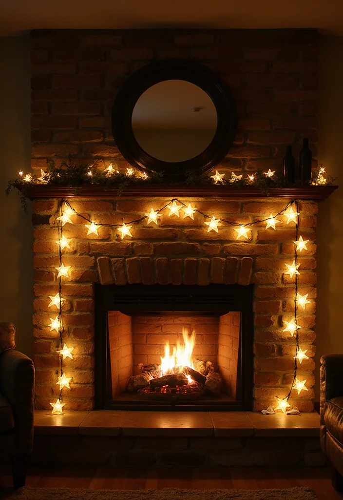 12 Fireplace Lighting Ideas for Ambient Evening Glow 111 12 Fireplace Lighting Ideas for Ambient Evening Glow - 11. String Lights in Unique Shapes