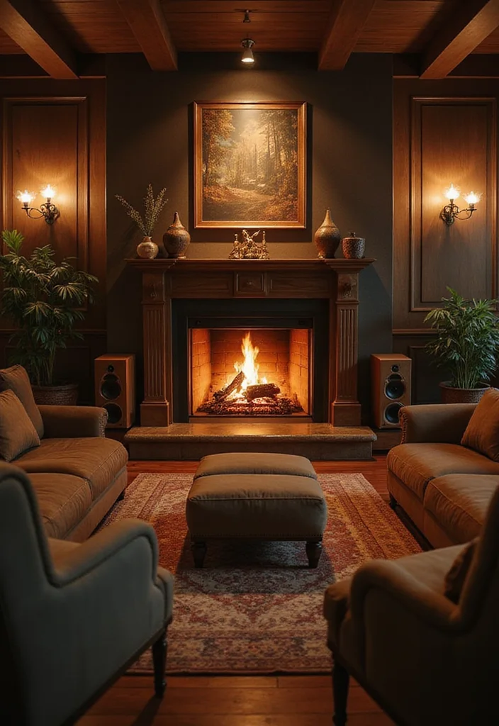 12 Fireplace Lighting Ideas for Ambient Evening Glow 122 12 Fireplace Lighting Ideas for Ambient Evening Glow - 12. Ambient Sound and Light Combo