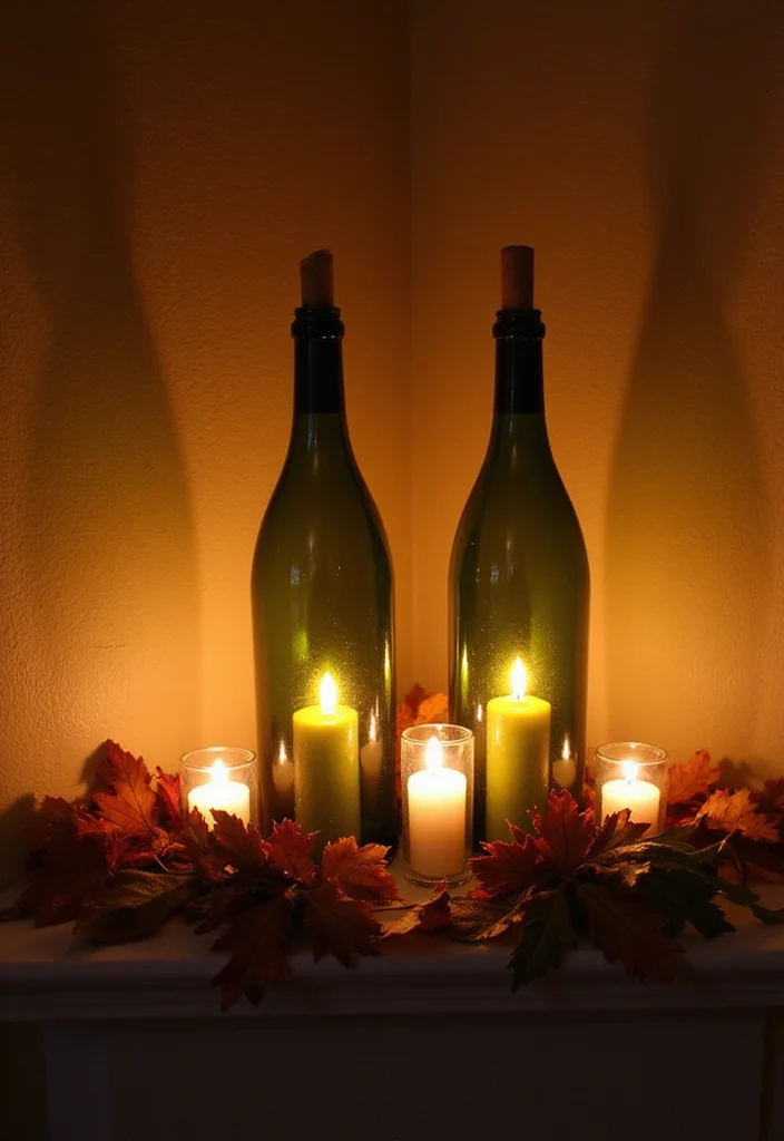 12 Fireplace Lighting Ideas for Ambient Evening Glow 12 12 Fireplace Lighting Ideas for Ambient Evening Glow - 2. Recycled Wine Bottle Candle Holders