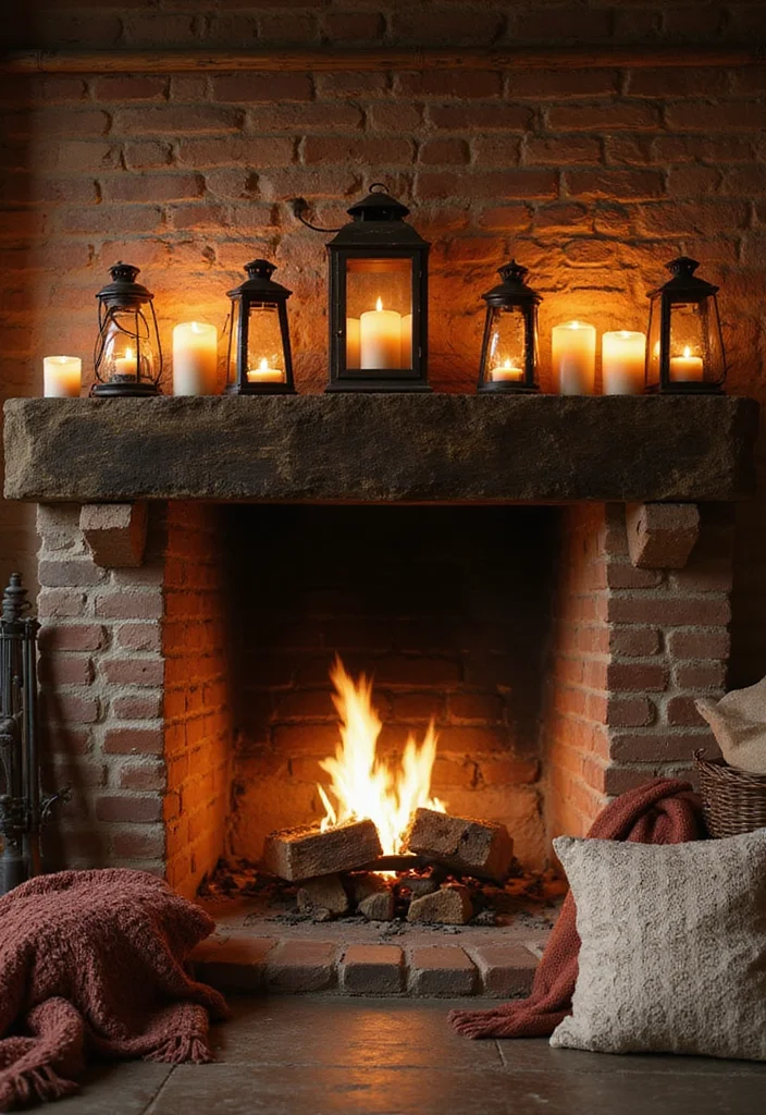 12 Fireplace Lighting Ideas for Ambient Evening Glow 34 12 Fireplace Lighting Ideas for Ambient Evening Glow - 4. Vintage Lanterns for Classic Charm