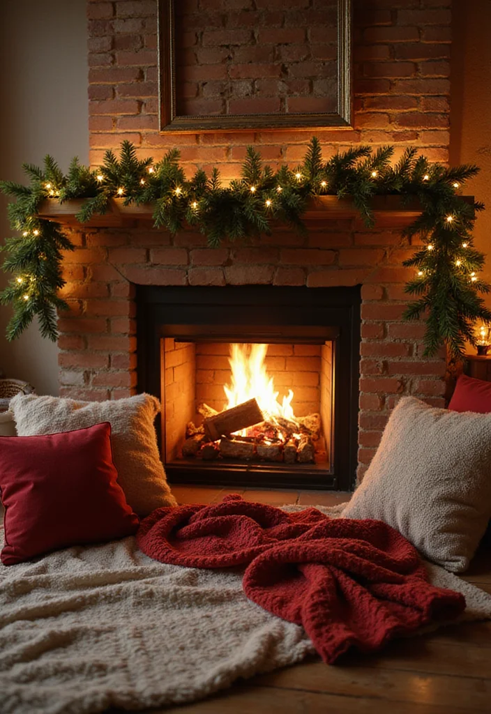 12 Fireplace Lighting Ideas for Ambient Evening Glow 56 12 Fireplace Lighting Ideas for Ambient Evening Glow - 6. Seasonal Garland with Twinkling Lights