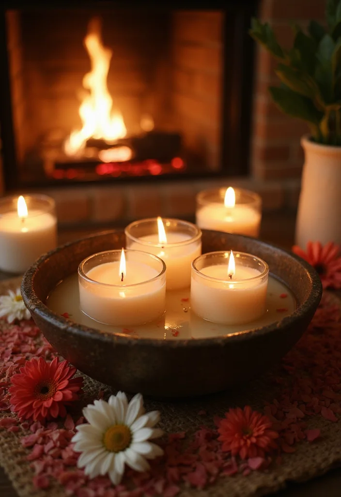 12 Fireplace Lighting Ideas for Ambient Evening Glow 78 12 Fireplace Lighting Ideas for Ambient Evening Glow - 8. Floating Candle Decor