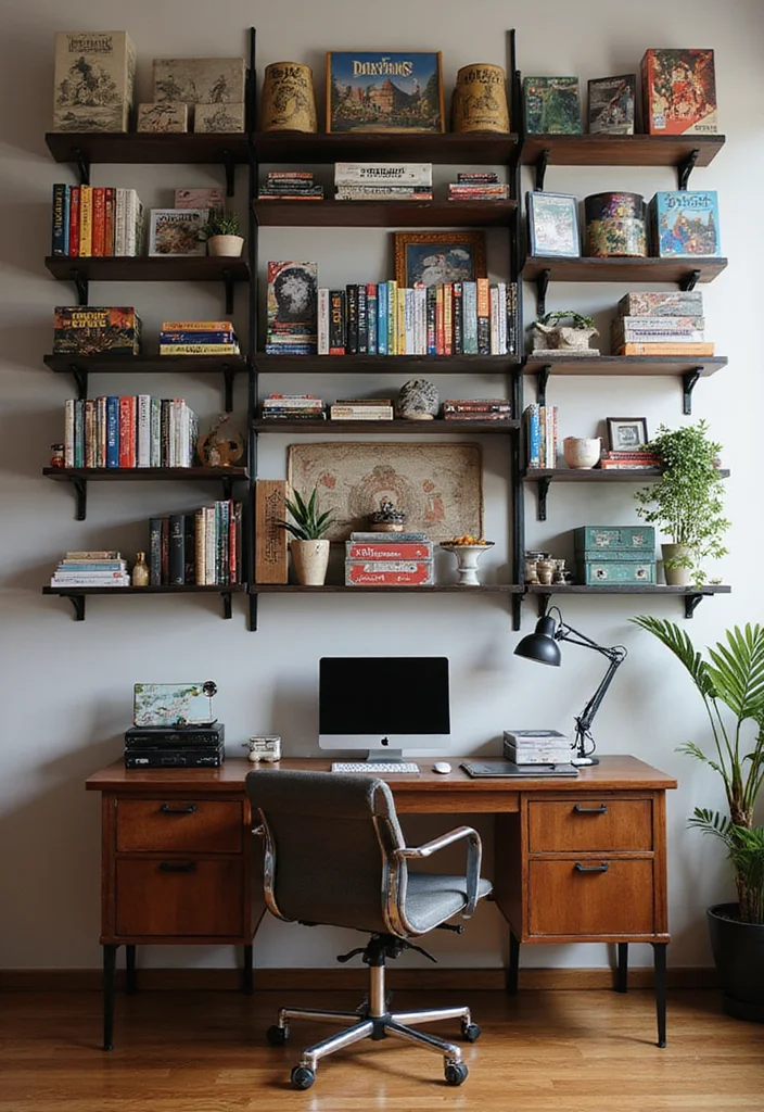 12 Game Room Office Ideas for Fun Productive Spaces 12 12 Game Room Office Ideas for Fun Productive Spaces - 2. Wall-Mounted Shelves for Storage and Display