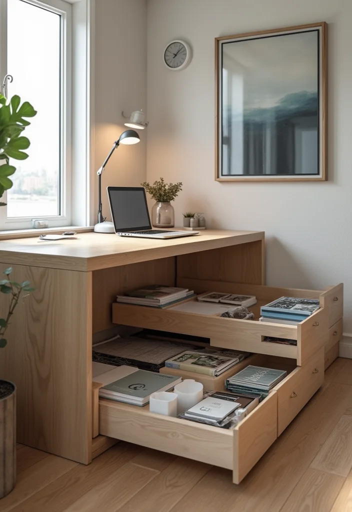 12 Home Office Cabinet Ideas for Smart Built In Storage - 6. Hidden Storage Under Desks