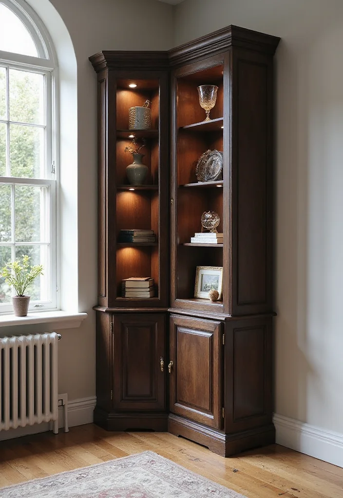 12 Home Office Cabinet Ideas for Smart Built In Storage - 7. Corner Cabinets with Glass Fronts