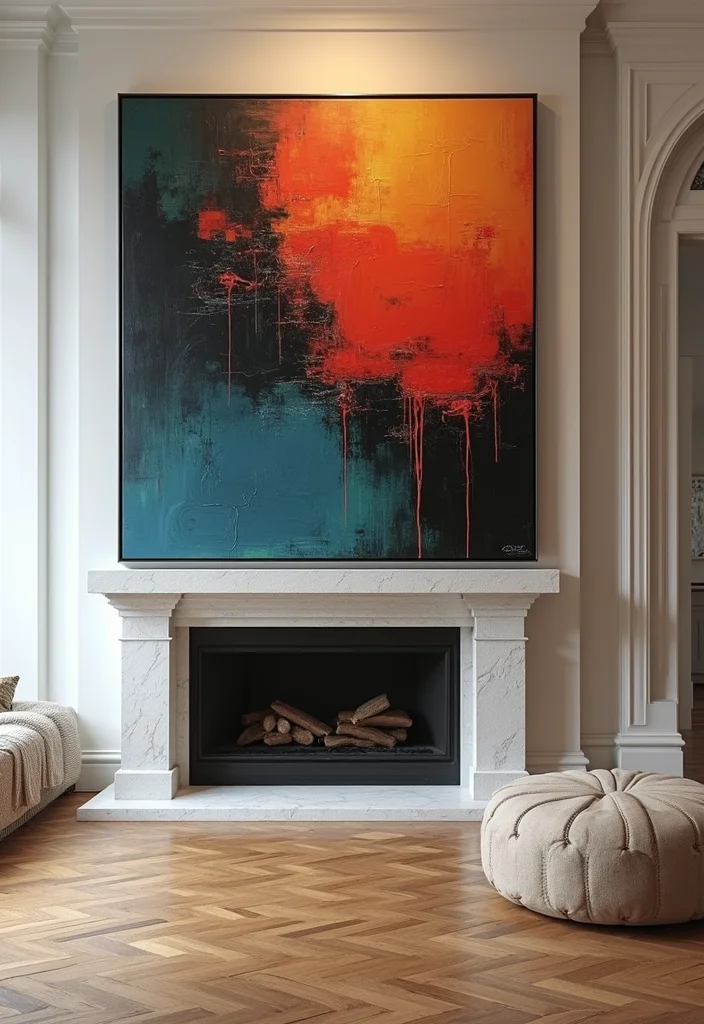 12 Ideas for Above Fireplace for Balanced Eye Level Style 1. Oversized Artwork for a Bold Statement