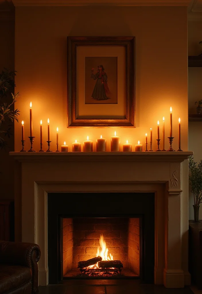 12 Ideas for Above Fireplace for Balanced Eye Level Style 10. Cozy Candle Arrangements