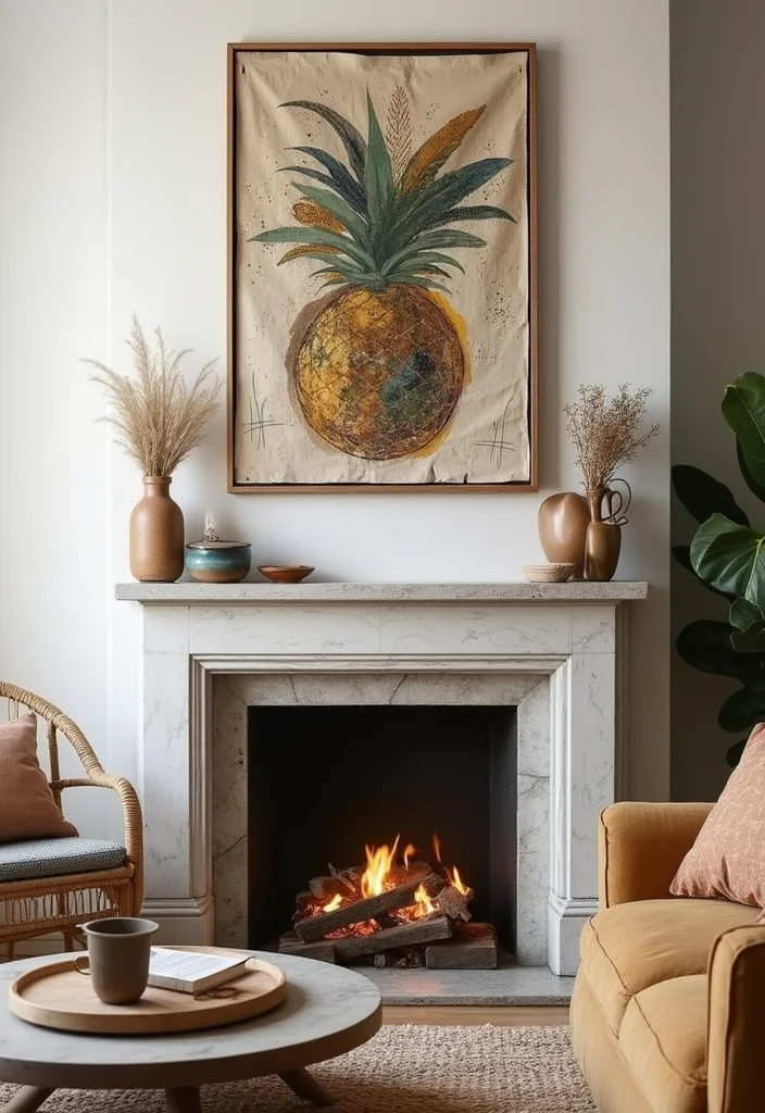 12 Ideas for Above Fireplace for Balanced Eye Level Style 11. A DIY Artwork for Personal Touch