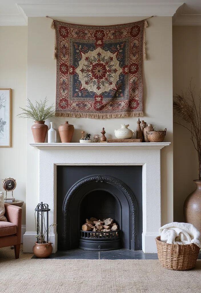 12 Ideas for Above Fireplace for Balanced Eye Level Style 12. Layered Textiles for Warmth