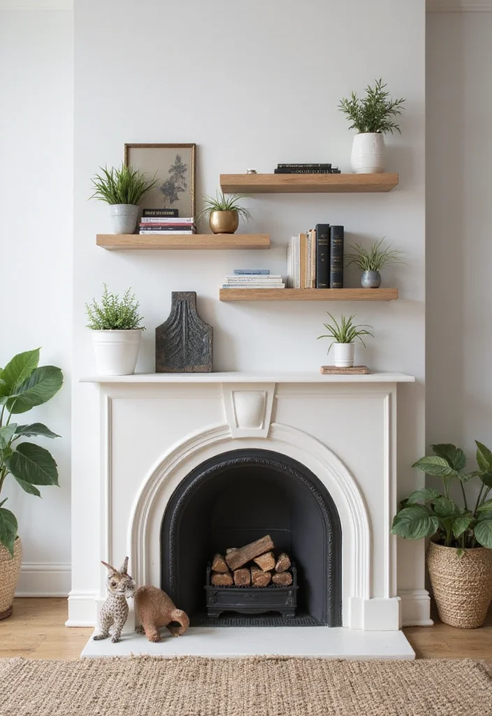 12 Ideas for Above Fireplace for Balanced Eye Level Style 3. Floating Shelves for Functional Decor