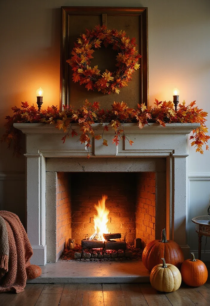 12 Ideas for Above Fireplace for Balanced Eye Level Style 5. Seasonal Decor for Year Round Appeal