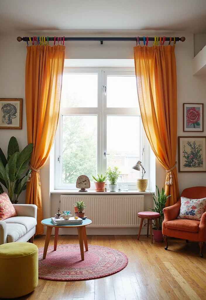 12 Living Room Curtain Rod Ideas for Secure Stylish Framing 10. Colorful Curtain Rods