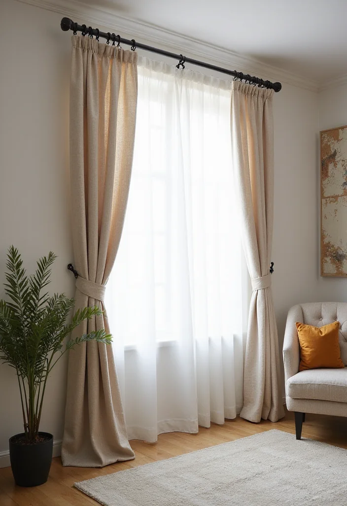 12 Living Room Curtain Rod Ideas for Secure Stylish Framing 3. Metal Curtain Rods with Natural Finishes
