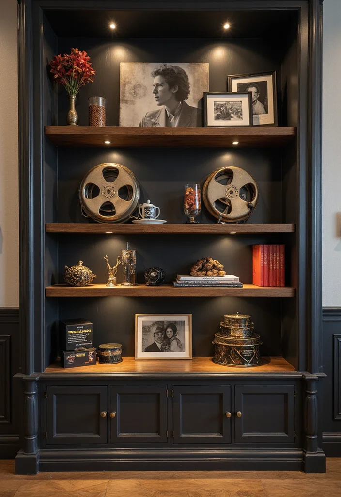 12 Movie Wall Decor Ideas for Cinematic Home Ambience 4. Cinema Themed Shelves