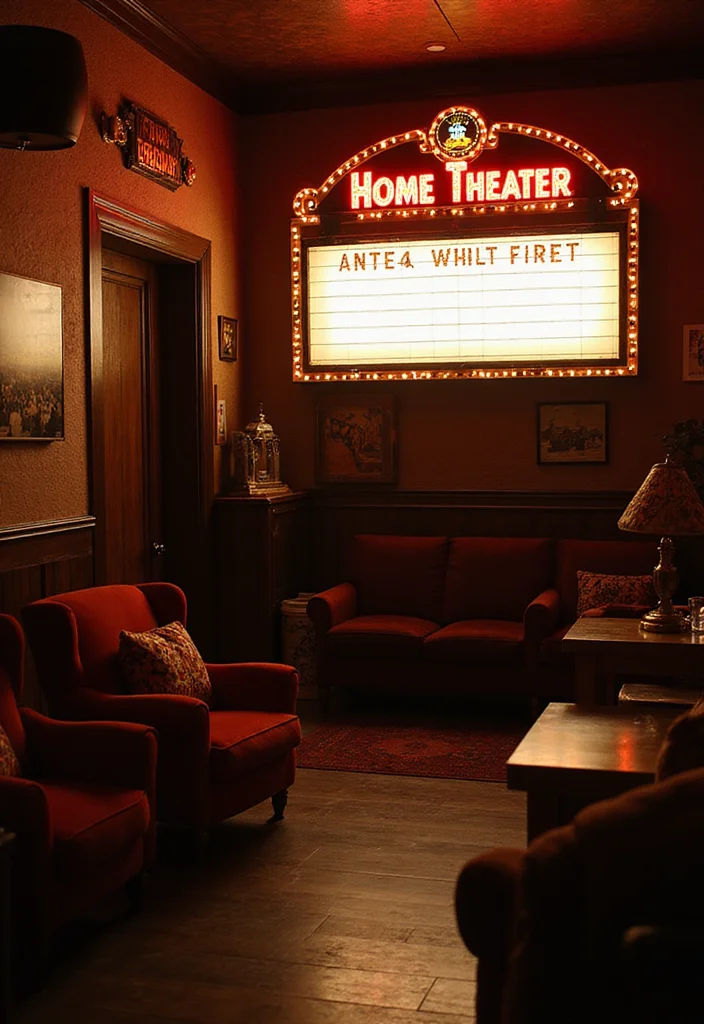 12 Movie Wall Decor Ideas for Cinematic Home Ambience 7. Vintage Theater Marquee Signs